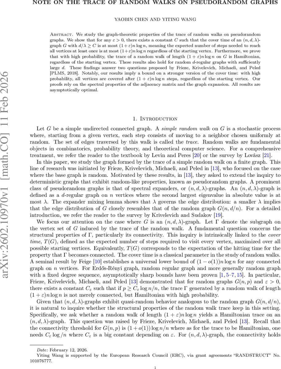 Note on the trace of random walks on pseudorandom graphs