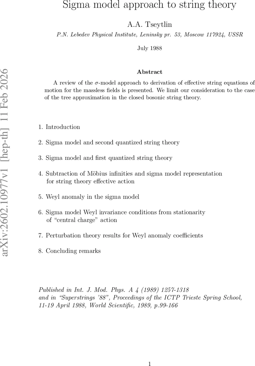 Sigma model approach to string theory