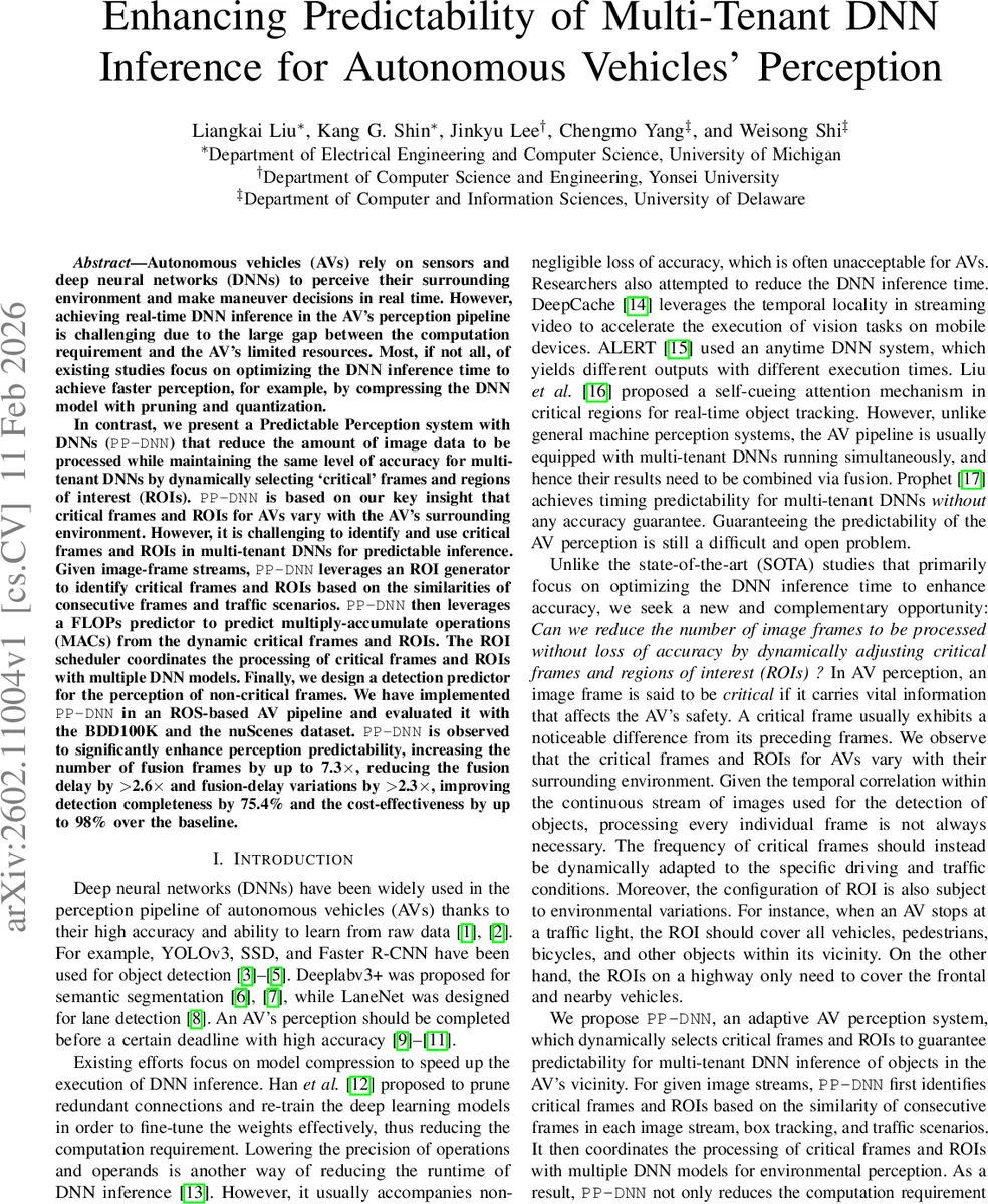 Enhancing Predictability of Multi-Tenant DNN Inference for Autonomous Vehicles' Perception