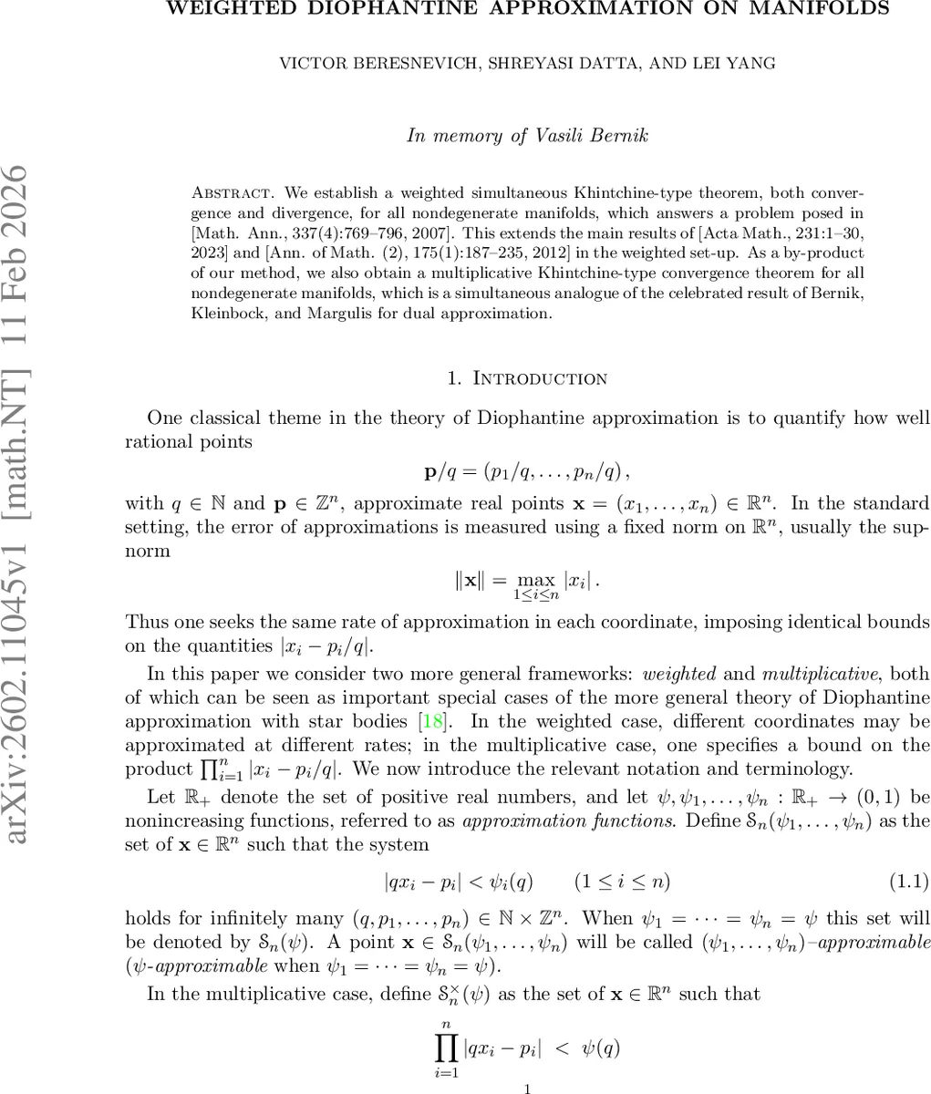 Weighted Diophantine approximation on manifolds