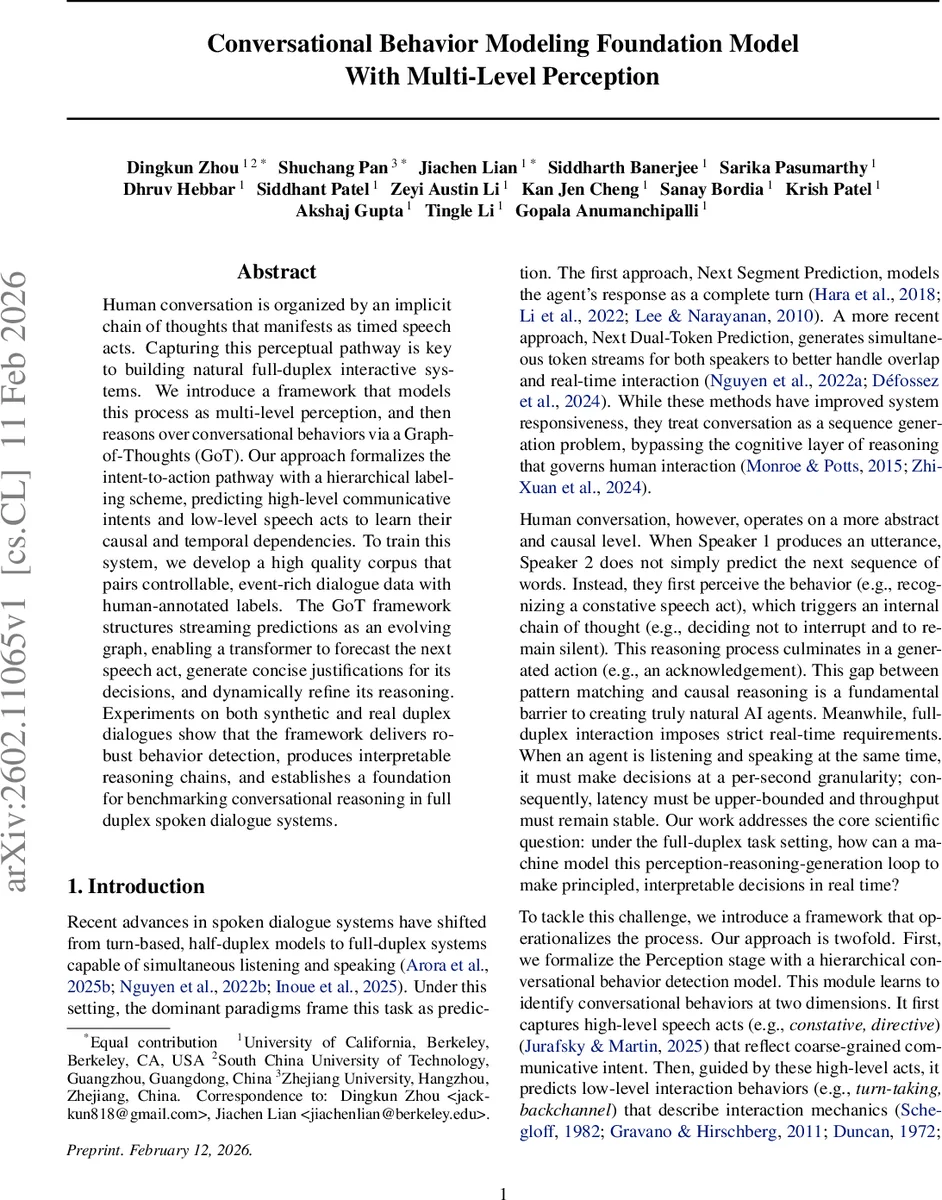 Conversational Behavior Modeling Foundation Model With Multi-Level Perception
