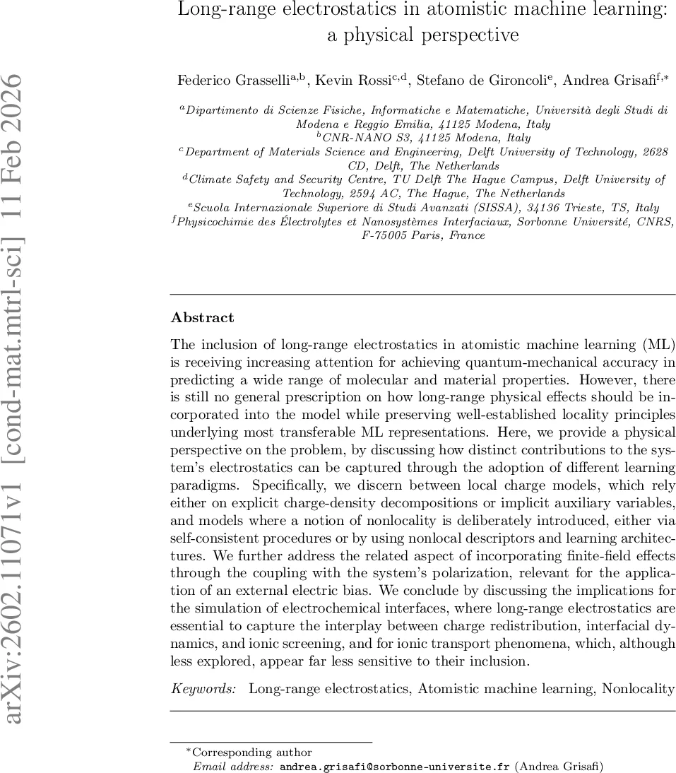 Long-range electrostatics in atomistic machine learning: a physical perspective