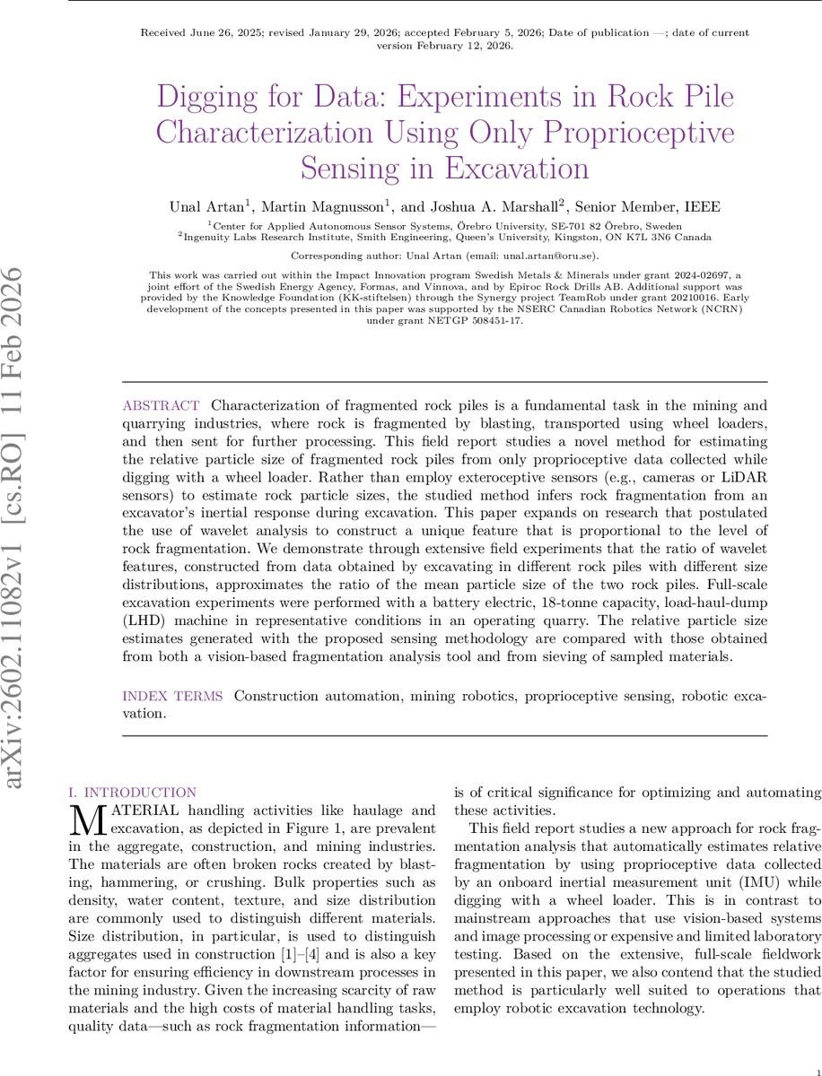 Digging for Data: Experiments in Rock Pile Characterization Using Only Proprioceptive Sensing in Excavation
