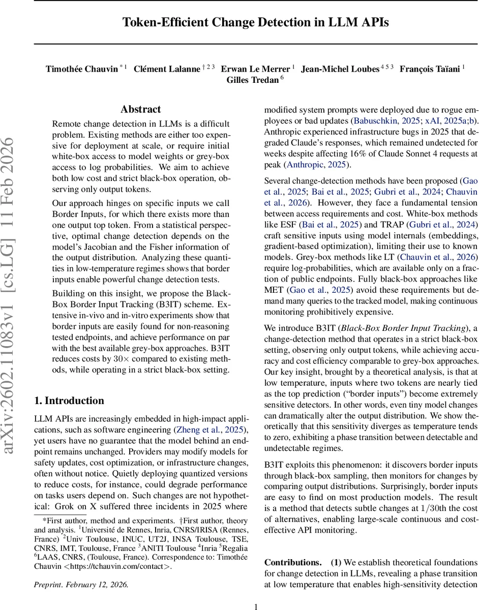 Token-Efficient Change Detection in LLM APIs