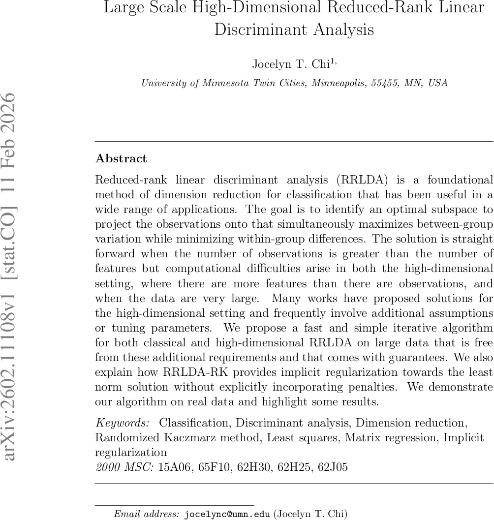 Large Scale High-Dimensional Reduced-Rank Linear Discriminant Analysis