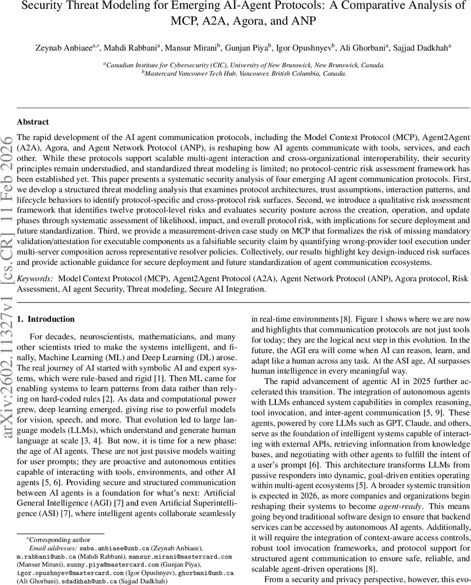 Security Threat Modeling for Emerging AI-Agent Protocols: A Comparative Analysis of MCP, A2A, Agora, and ANP