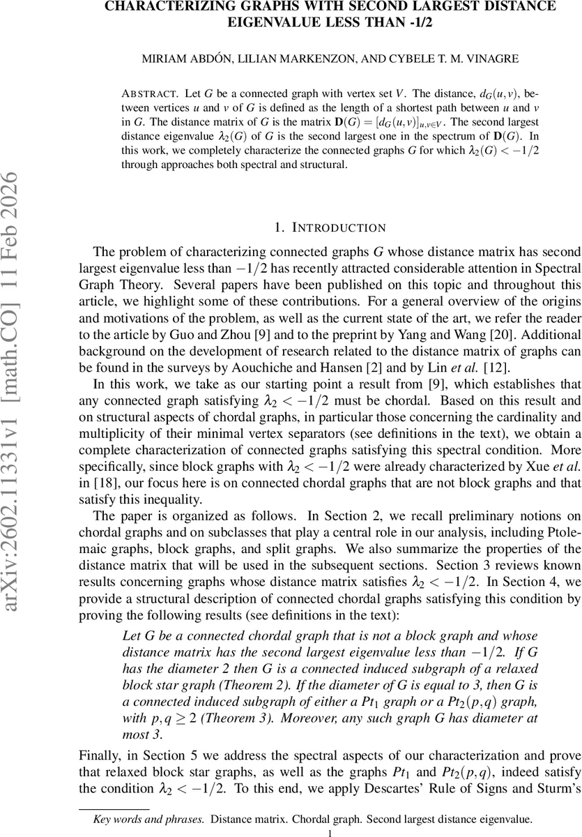 Characterizing graphs with the second largest distance eigenvalue less than -1/2