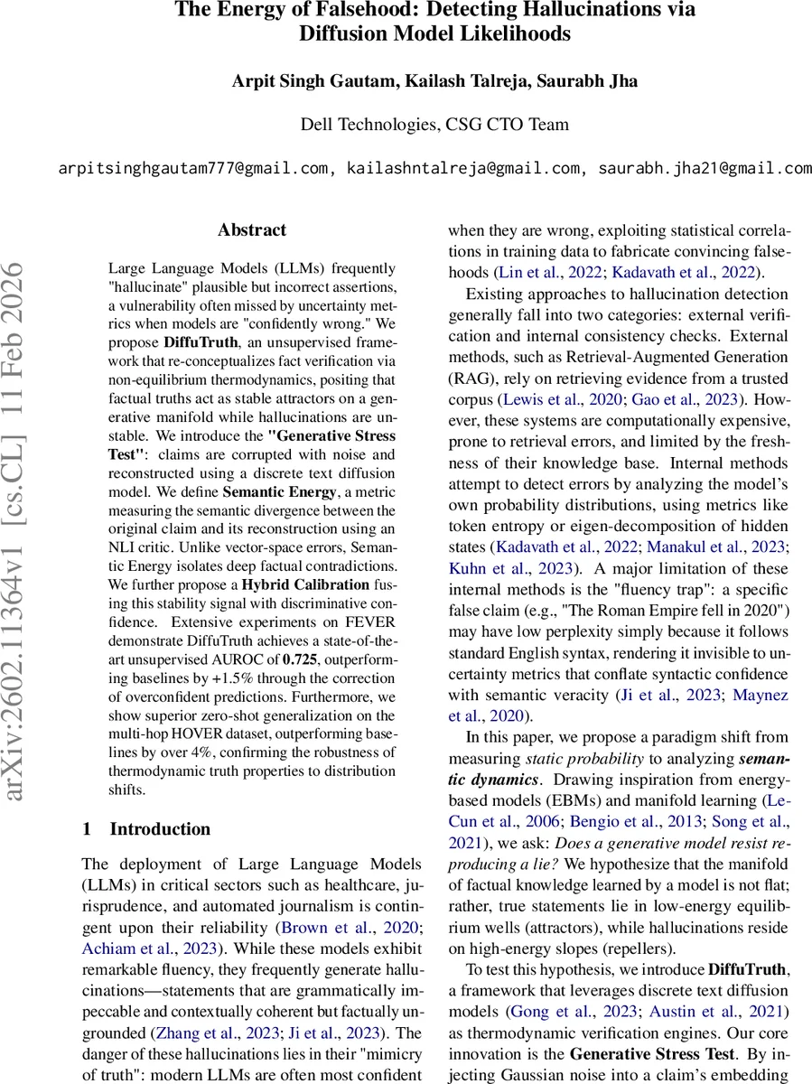 The Energy of Falsehood: Detecting Hallucinations via Diffusion Model Likelihoods