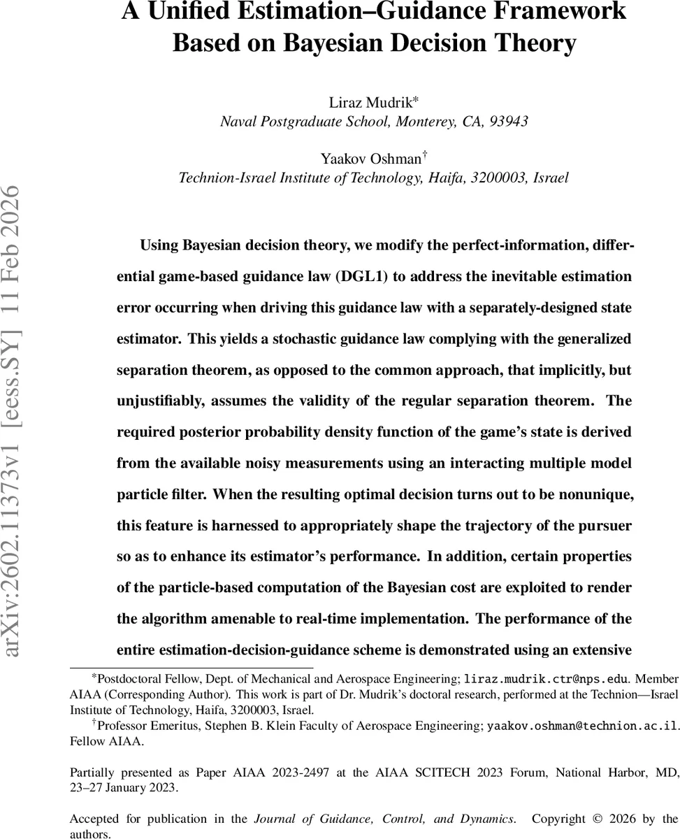 A Unified Estimation--Guidance Framework Based on Bayesian Decision Theory