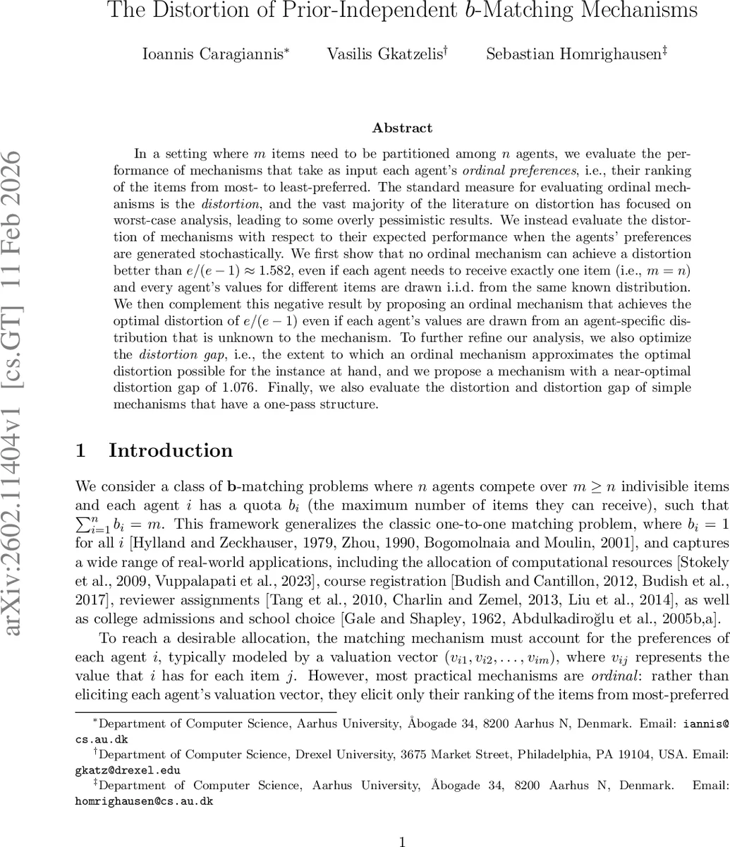 The Distortion of Prior-Independent b-Matching Mechanisms