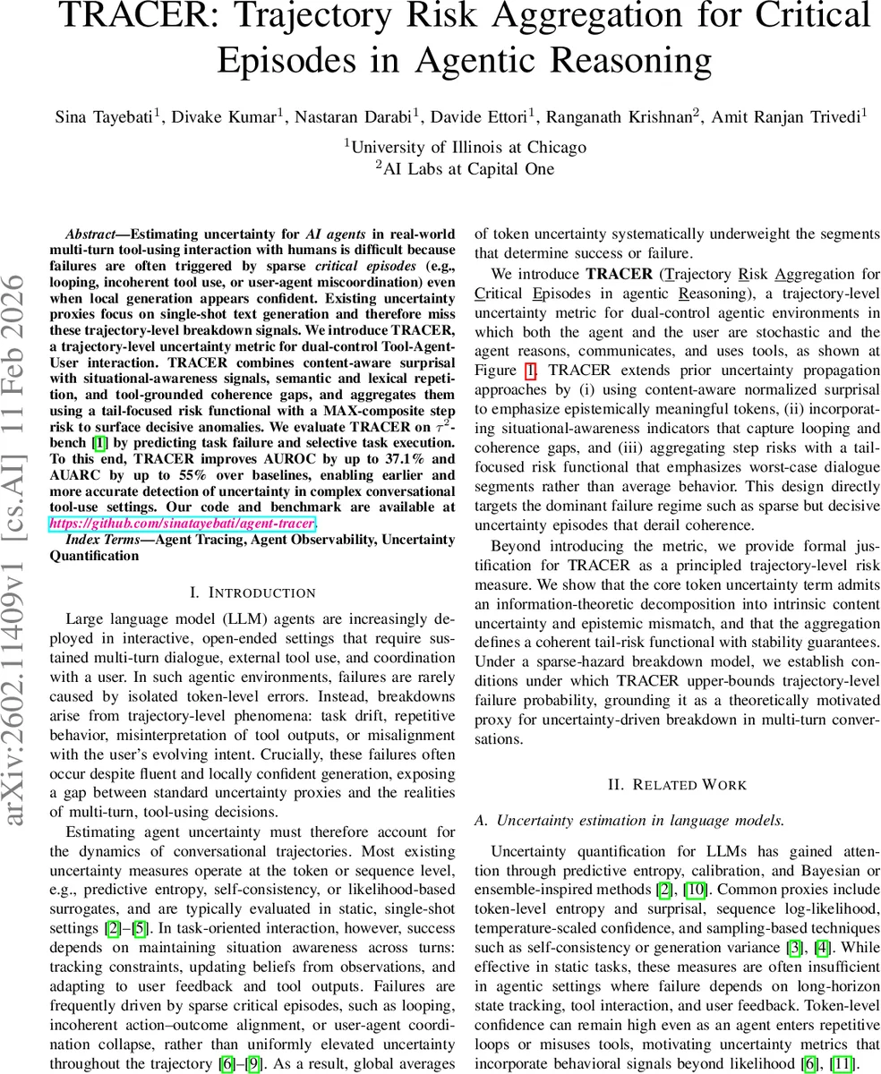 TRACER: Trajectory Risk Aggregation for Critical Episodes in Agentic Reasoning