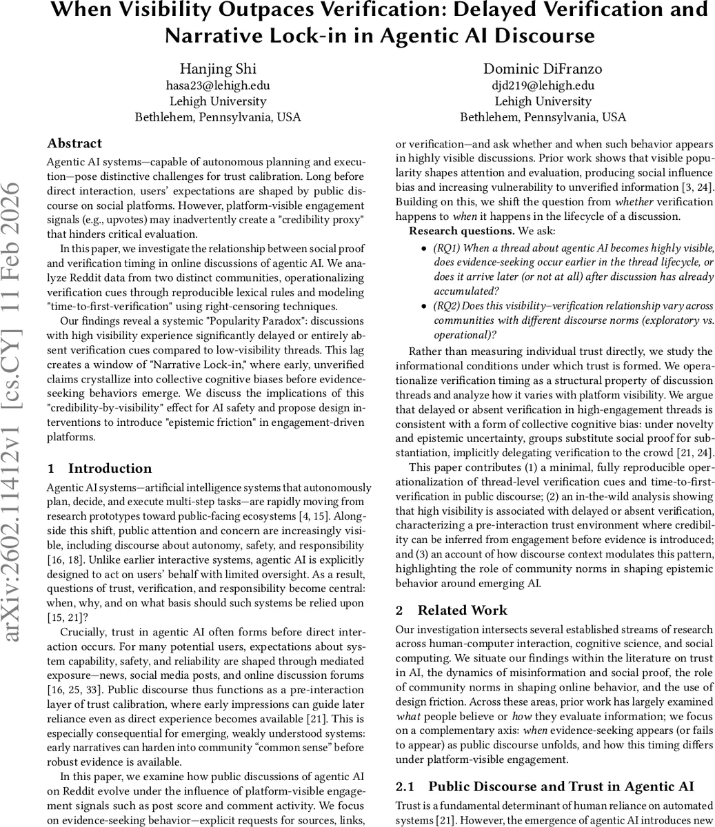 When Visibility Outpaces Verification: Delayed Verification and Narrative Lock-in in Agentic AI Discourse