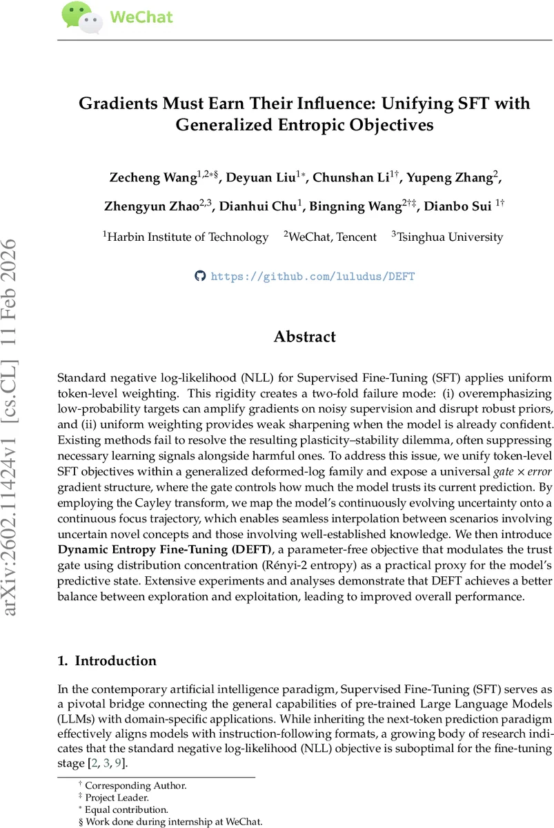 Gradients Must Earn Their Influence: Unifying SFT with Generalized Entropic Objectives