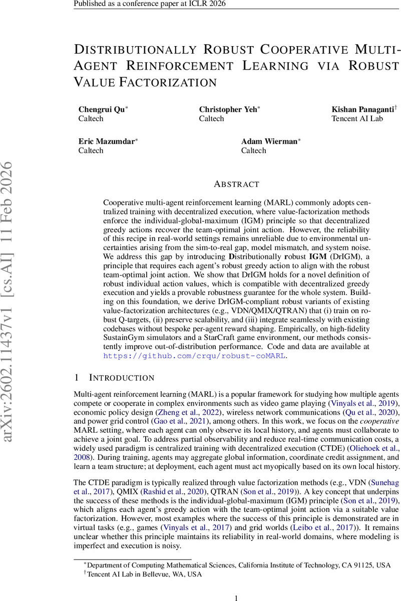 Distributionally Robust Cooperative Multi-Agent Reinforcement Learning via Robust Value Factorization