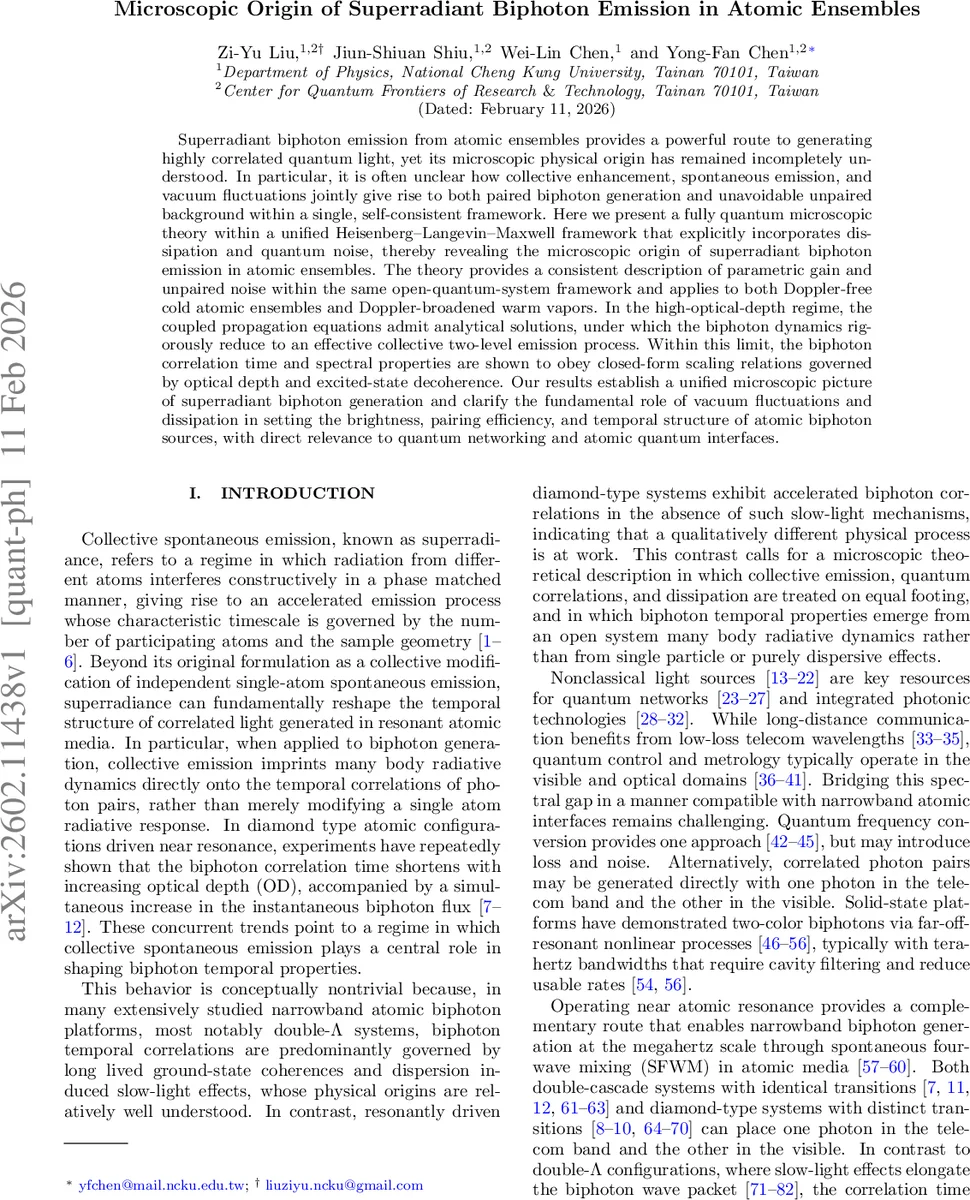 Microscopic Origin of Superradiant Biphoton Emission in Atomic Ensembles
