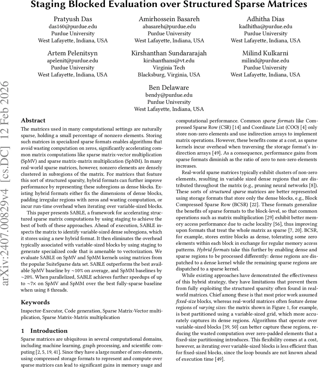 Staging Blocked Evaluation over Structured Sparse Matrices