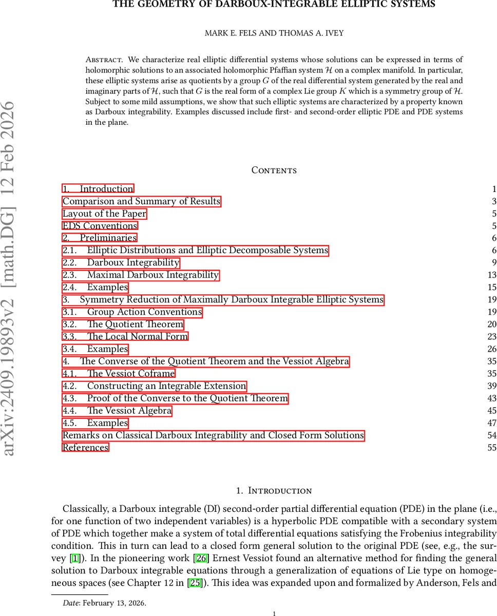 The Geometry of Darboux Integrable Elliptic Systems