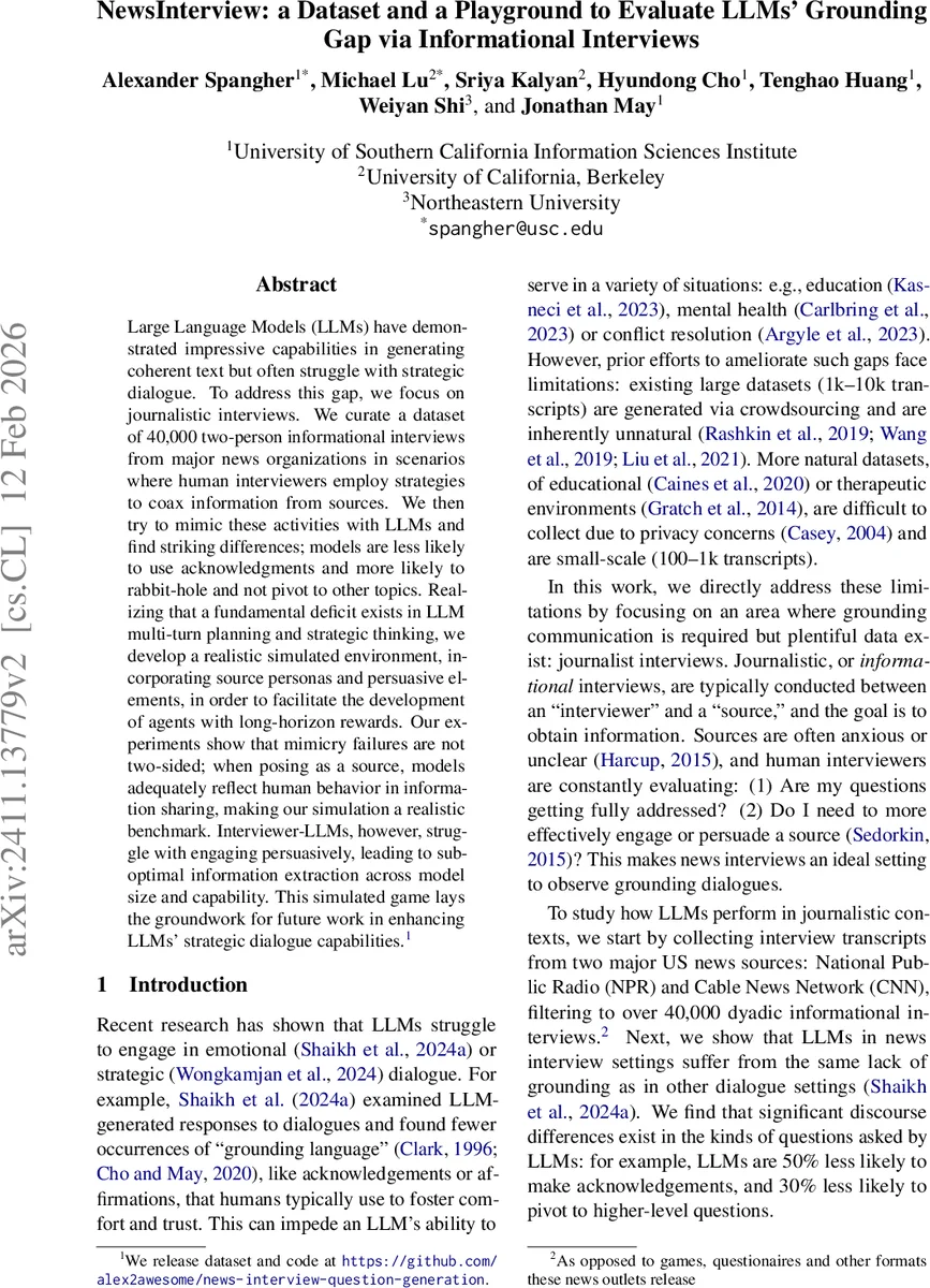 NewsInterview: a Dataset and a Playground to Evaluate LLMs' Ground Gap via Informational Interviews