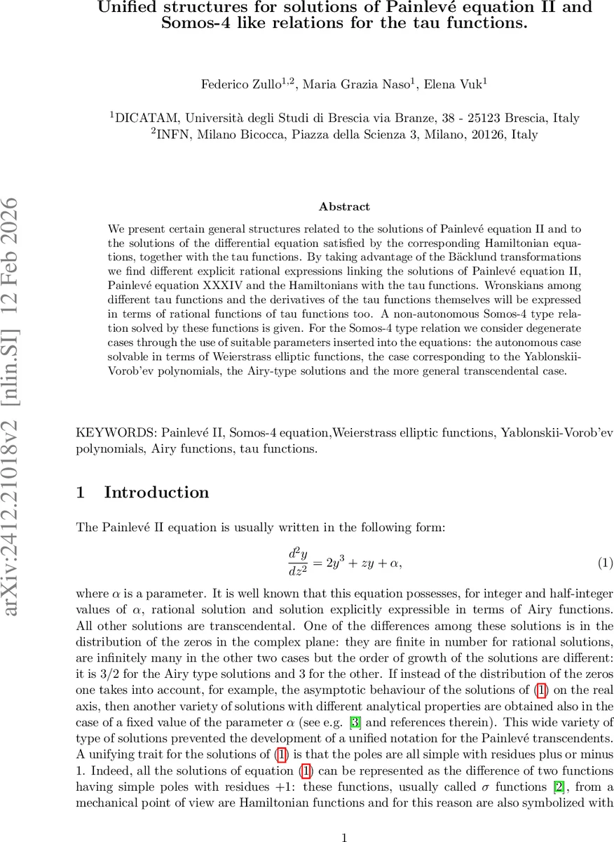 Unified structures for solutions of Painlevé equation II and Somos-4 like relations for the tau functions