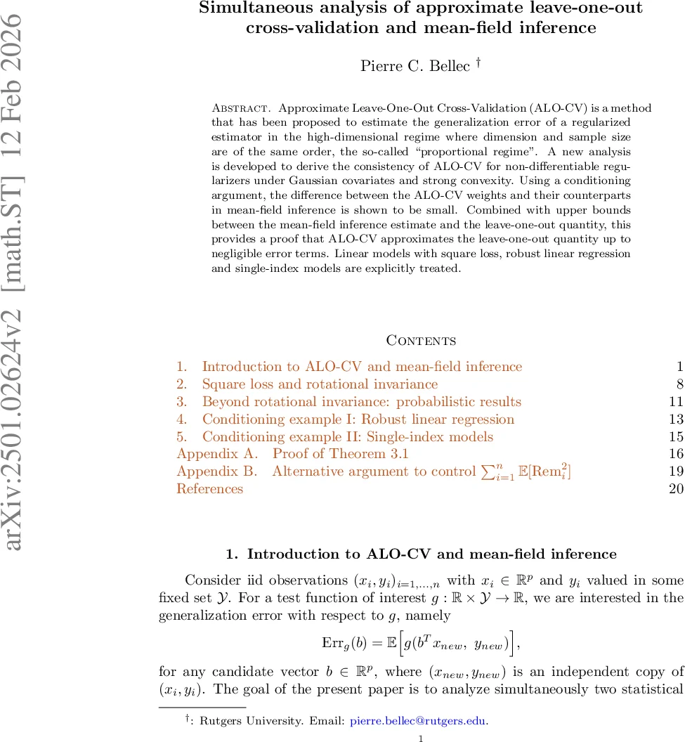 Simultaneous analysis of approximate leave-one-out cross-validation and mean-field inference