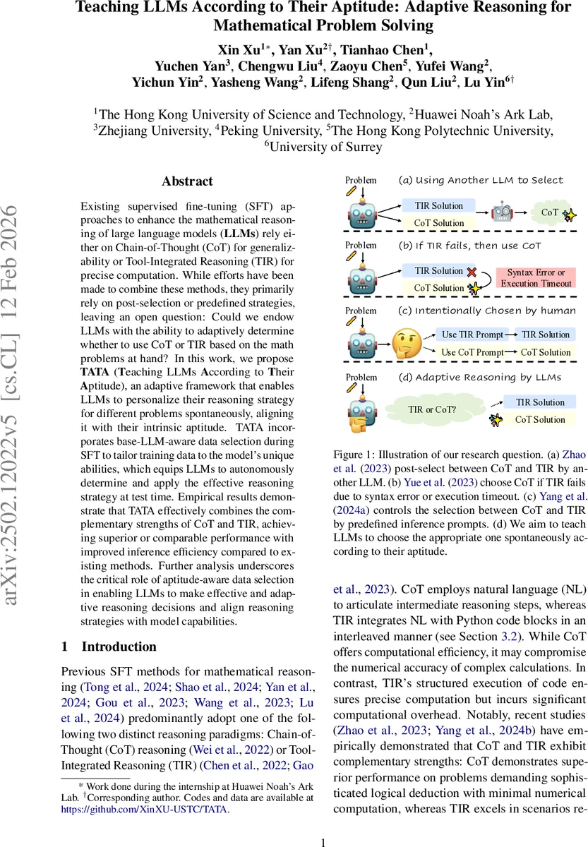 Teaching LLMs According to Their Aptitude: Adaptive Reasoning for Mathematical Problem Solving