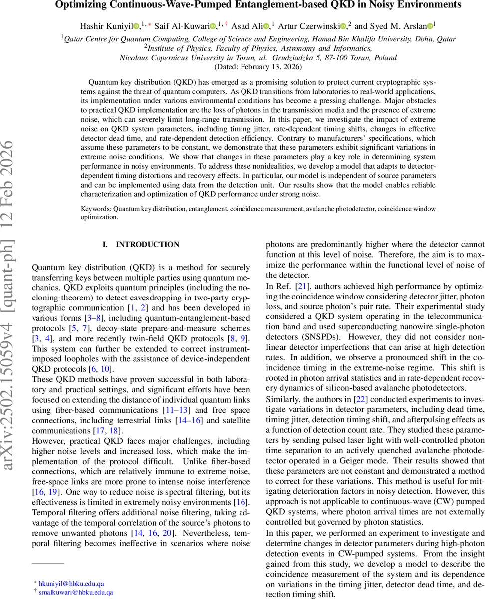 Optimizing Continuous-Wave-Pumped Entanglement-based QKD in Noisy Environments