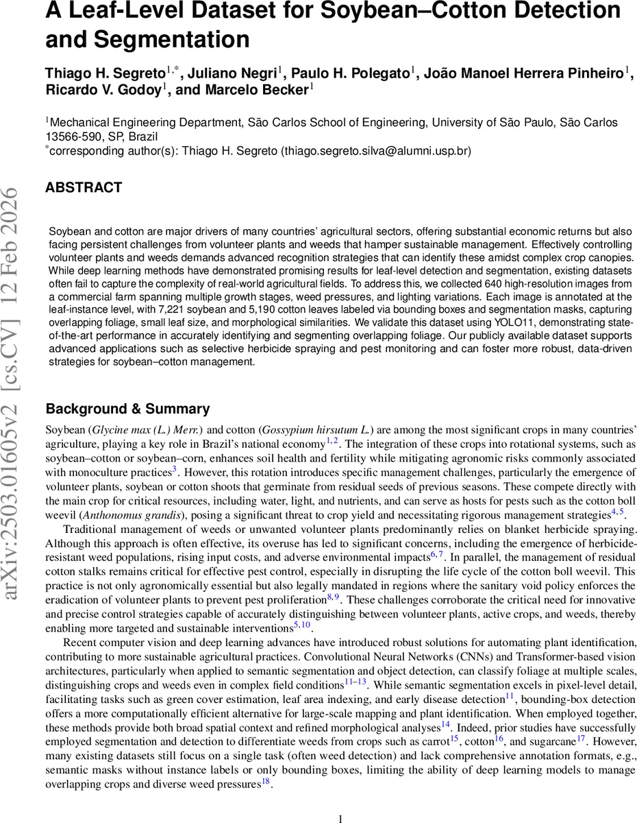 A Leaf-Level Dataset for Soybean-Cotton Detection and Segmentation