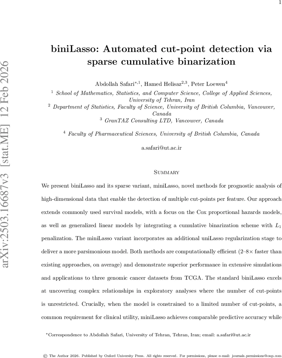 biniLasso: Automated cut-point detection via sparse cumulative binarization
