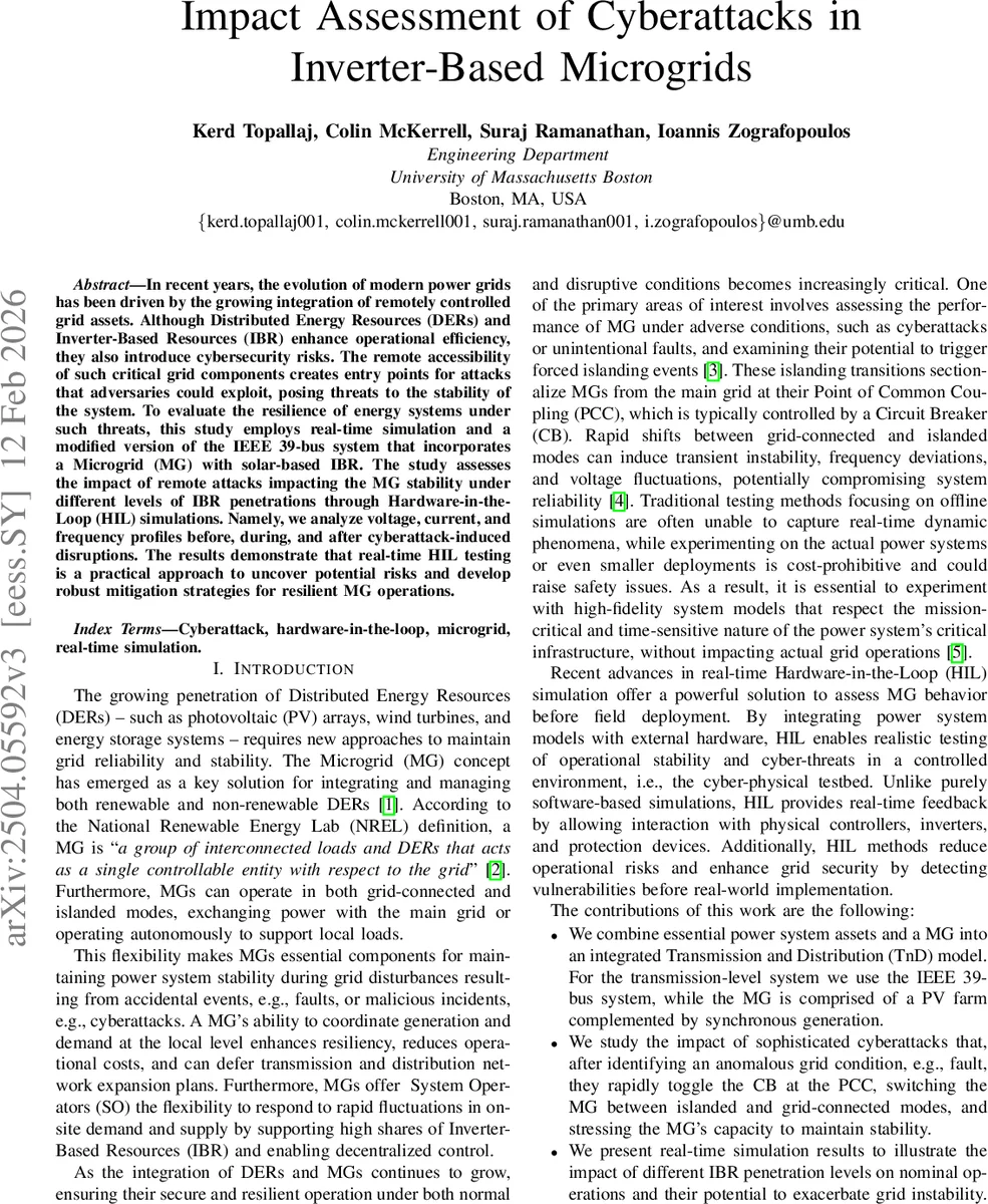 Impact Assessment of Cyberattacks in Inverter-Based Microgrids