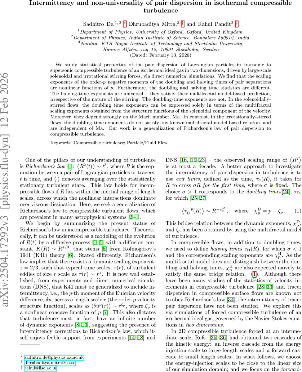 Intermittency and non-universality of pair dispersion in isothermal compressible turbulence