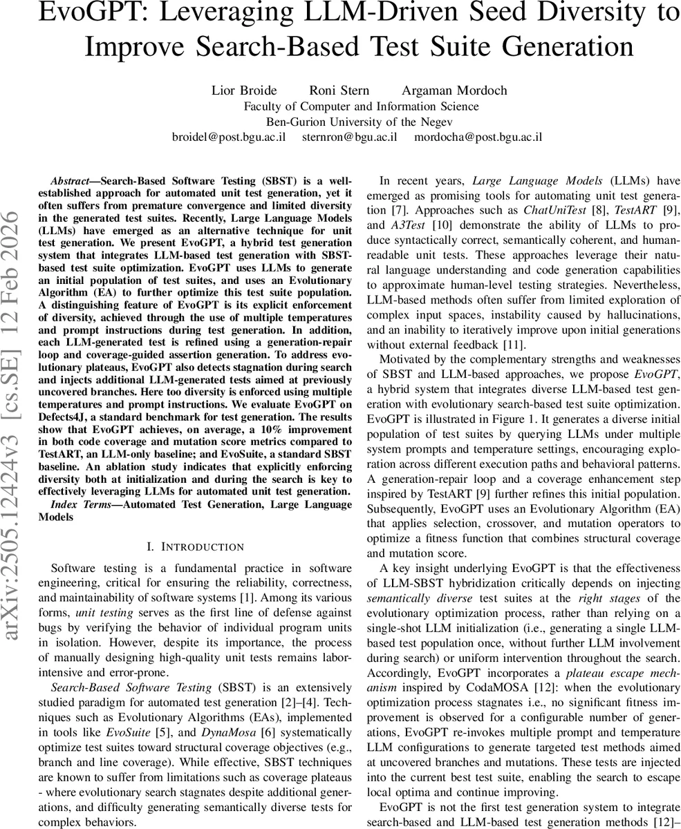 EvoGPT: Leveraging LLM-Driven Seed Diversity to Improve Search-Based Test Suite Generation