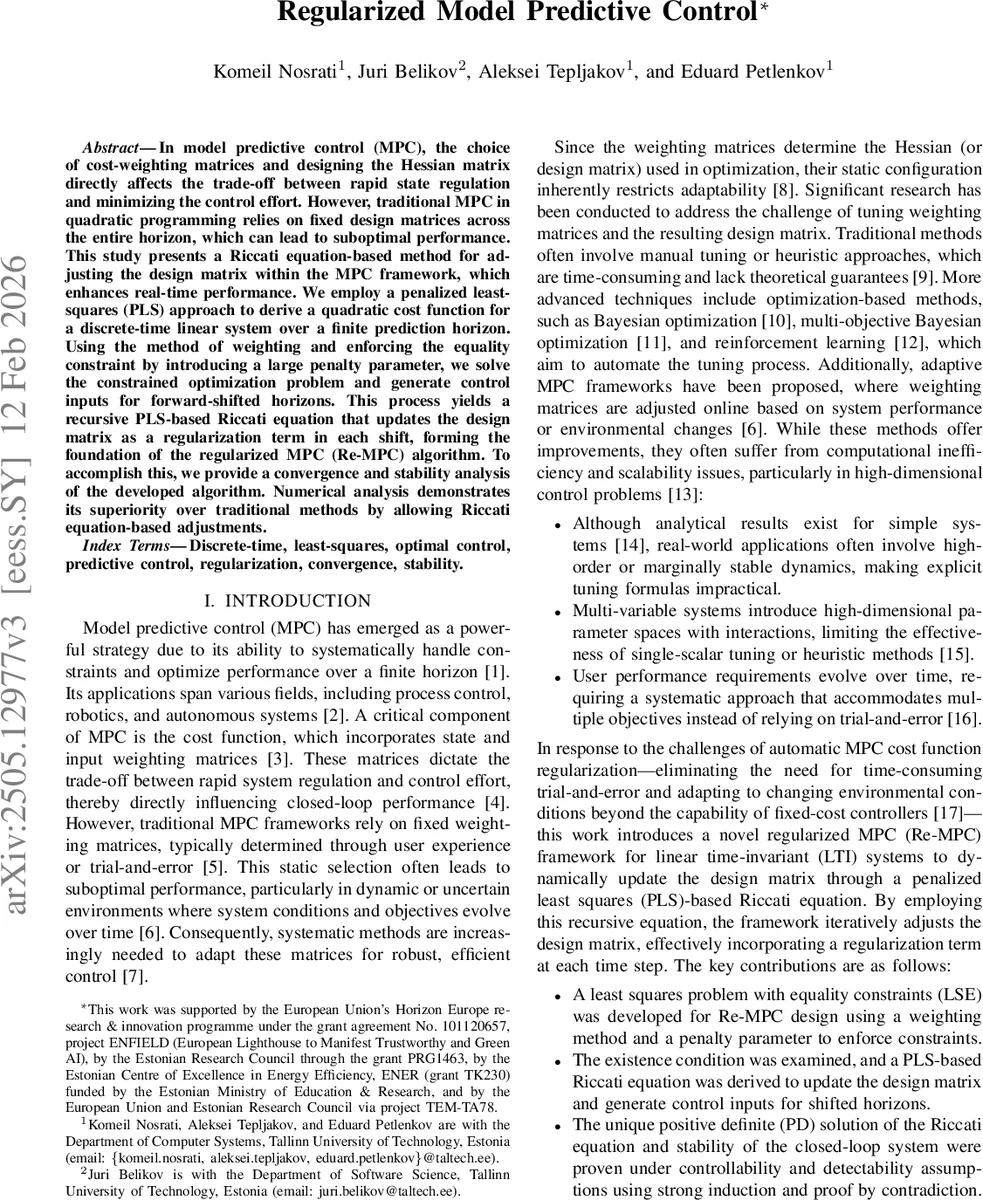 Regularized Model Predictive Control
