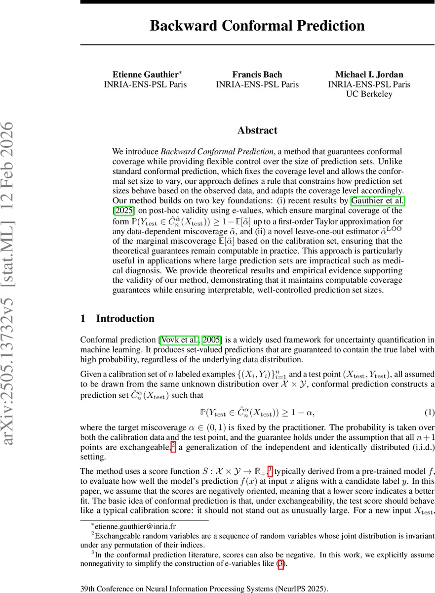 Backward Conformal Prediction
