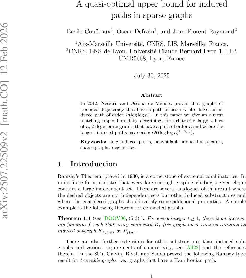 A quasi-optimal upper bound for induced paths in sparse graphs