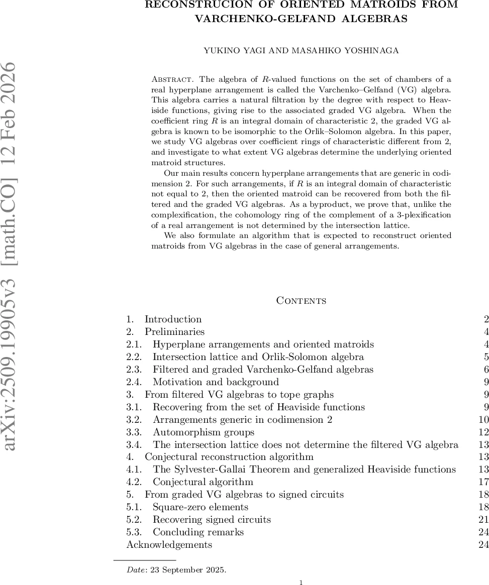 Reconstrucion of oriented matroids from Varchenko-Gelfand algebras