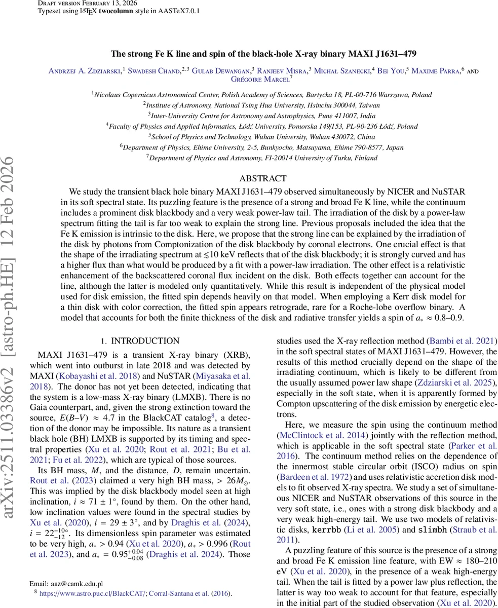 The strong Fe K line and spin of the black-hole X-ray binary MAXI J1631-479