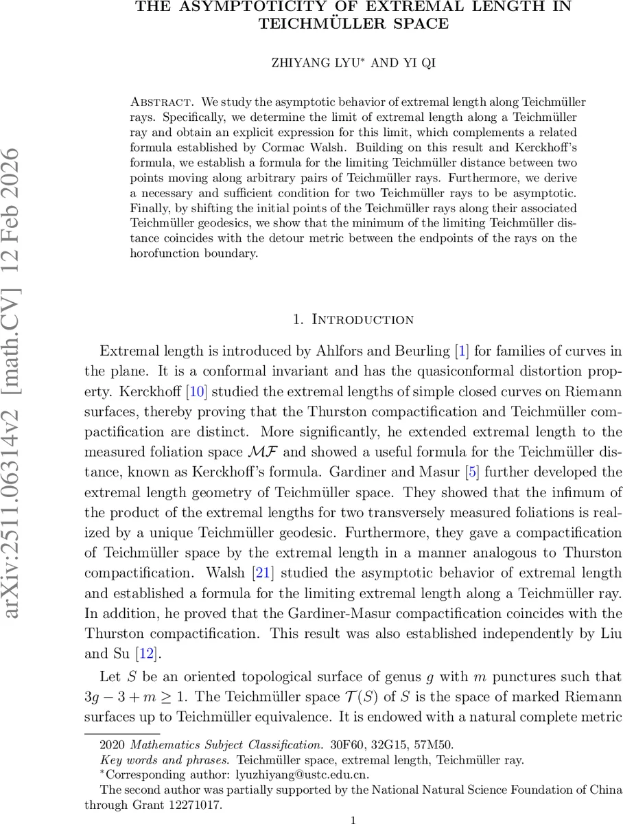 The asymptoticity of extremal length in Teichmüller space