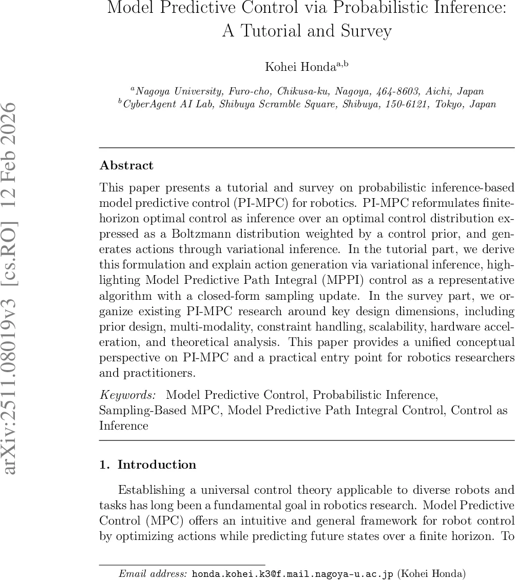 Model Predictive Control via Probabilistic Inference: A Tutorial and Survey