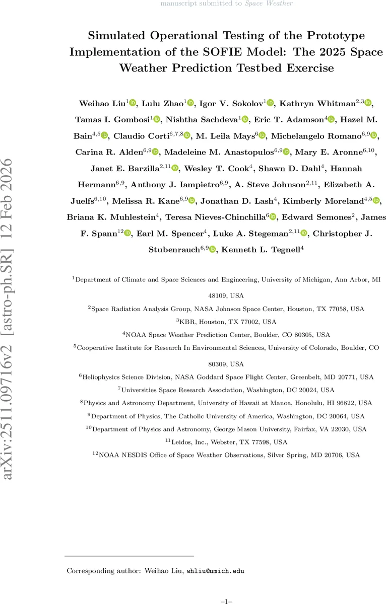 Simulated Operational Testing of the Prototype Implementation of the SOFIE Model: The 2025 Space Weather Prediction Testbed Exercise