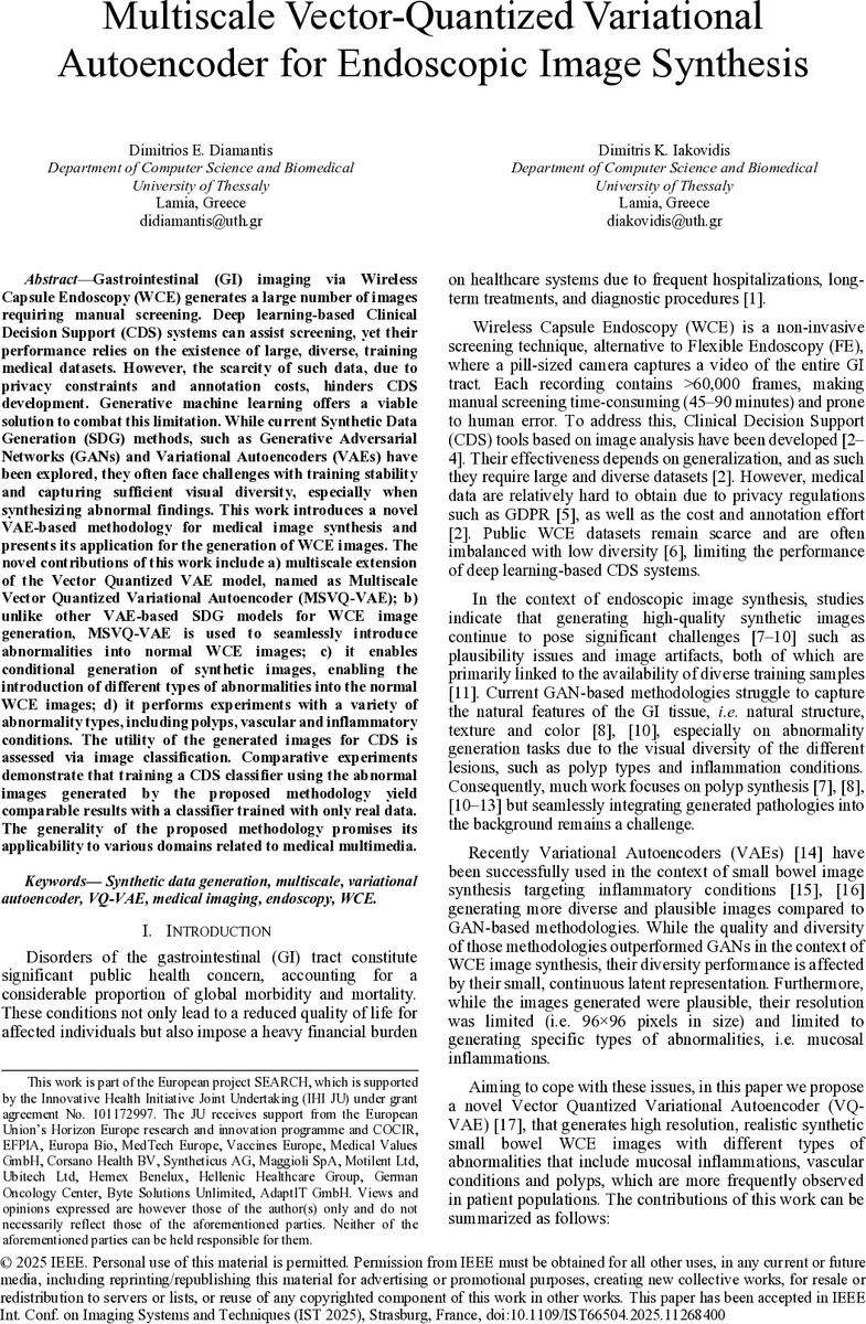 Multiscale Vector-Quantized Variational Autoencoder for Endoscopic Image Synthesis