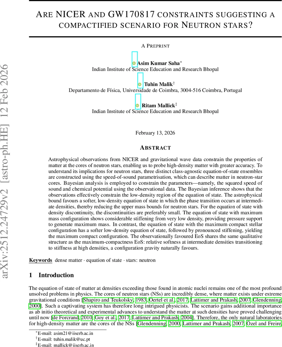 Are NICER and GW170817 constraints suggesting a compactified scenario for Neutron stars?