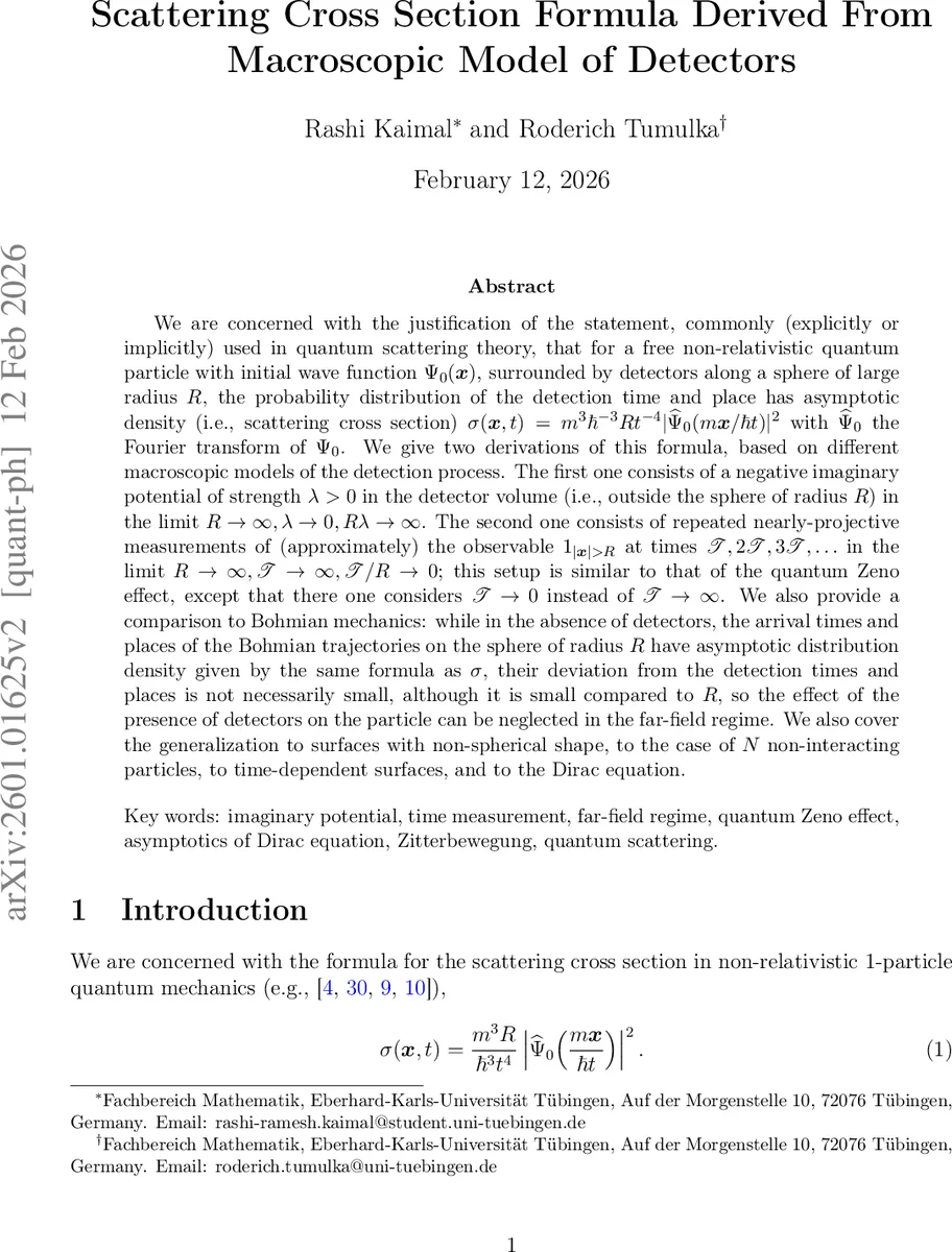Scattering Cross Section Formula Derived From Macroscopic Model of Detectors