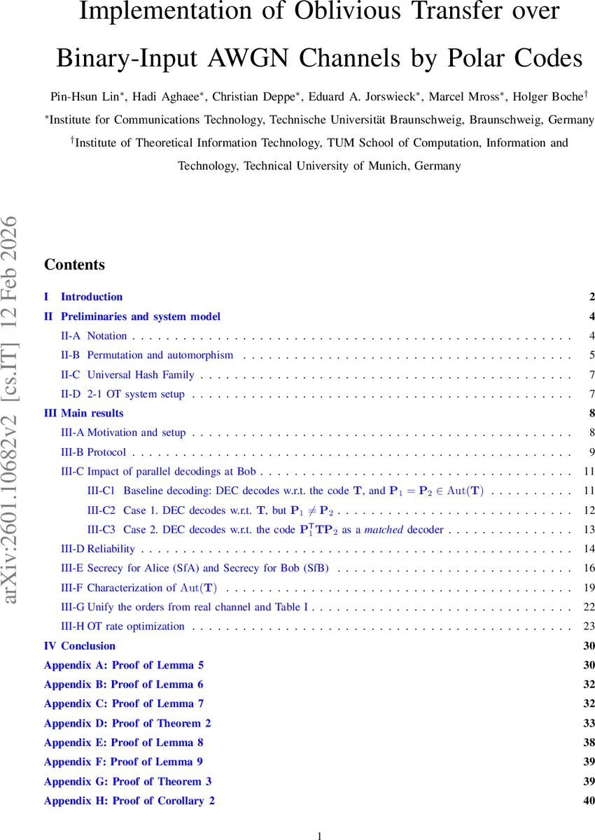 Implementation of Oblivious Transfer over Binary-Input AWGN Channels by Polar Codes