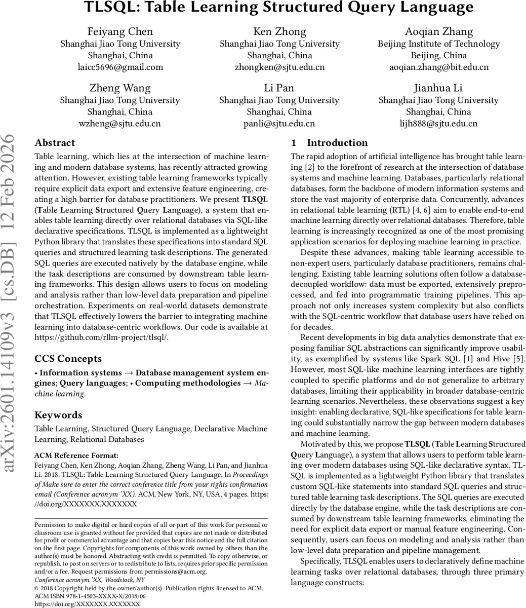 TLSQL: Table Learning Structured Query Language