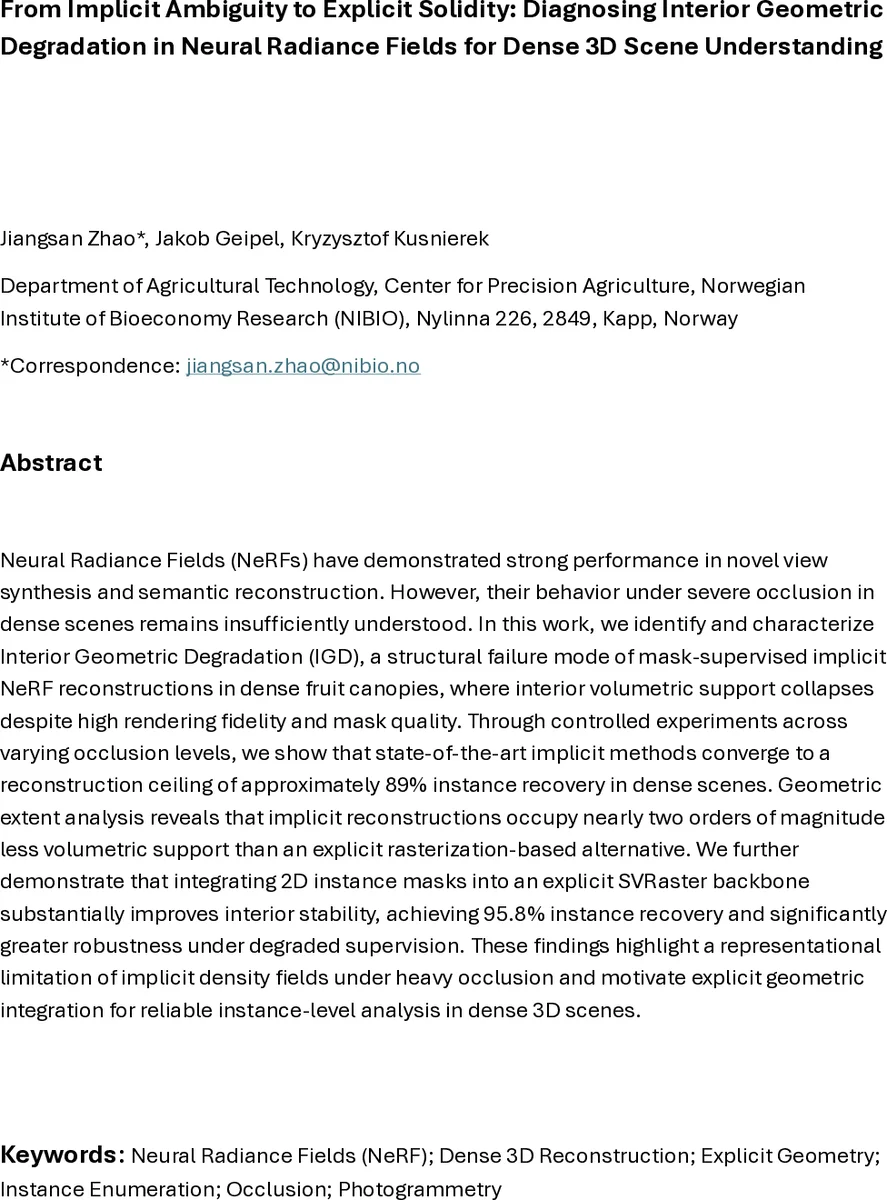 From Implicit Ambiguity to Explicit Solidity: Diagnosing Interior Geometric Degradation in Neural Radiance Fields for Dense 3D Scene Understanding