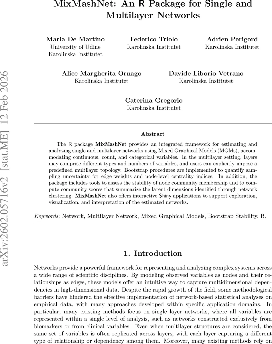MixMashNet: An R Package for Single and Multilayer Networks