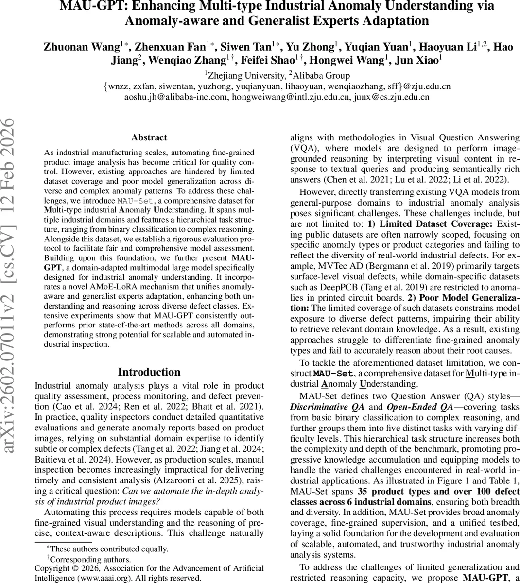 MAU-GPT: Enhancing Multi-type Industrial Anomaly Understanding via Anomaly-aware and Generalist Experts Adaptation
