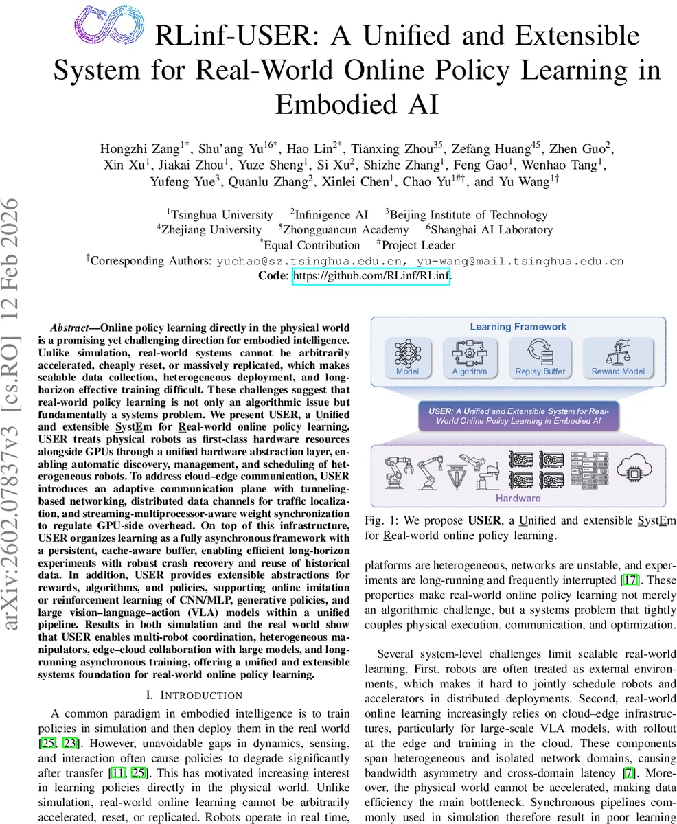 RLinf-USER: A Unified and Extensible System for Real-World Online Policy Learning in Embodied AI