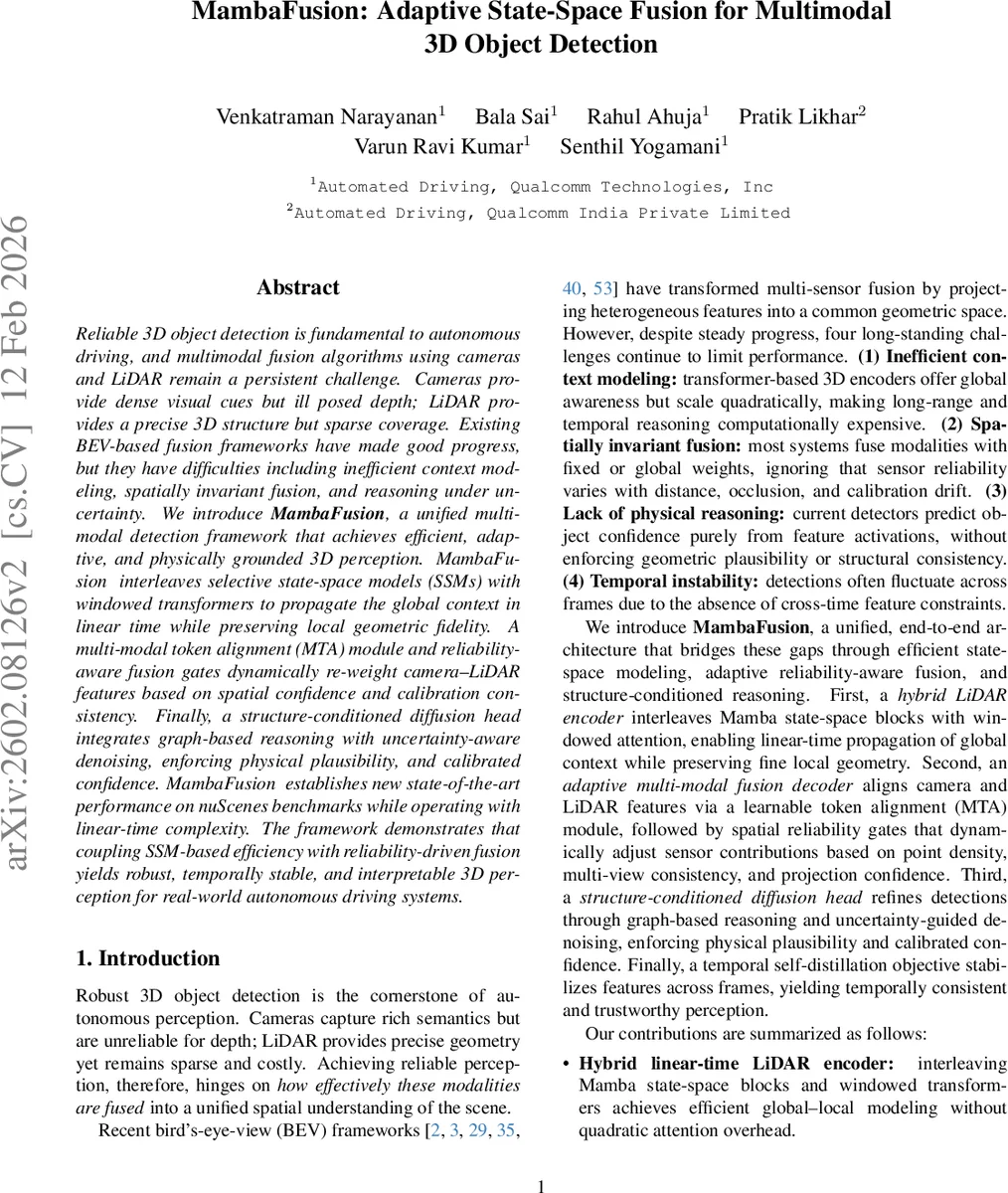 MambaFusion: Adaptive State-Space Fusion for Multimodal 3D Object Detection