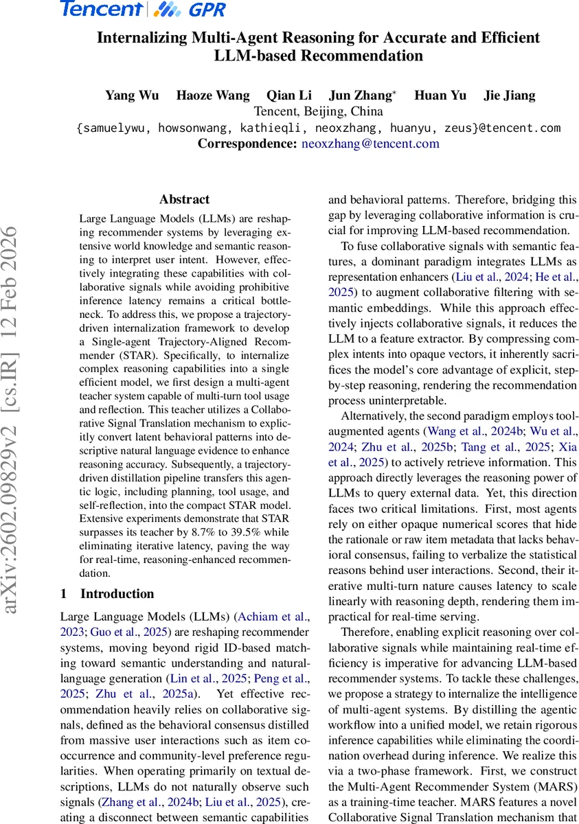 Internalizing Multi-Agent Reasoning for Accurate and Efficient LLM-based Recommendation